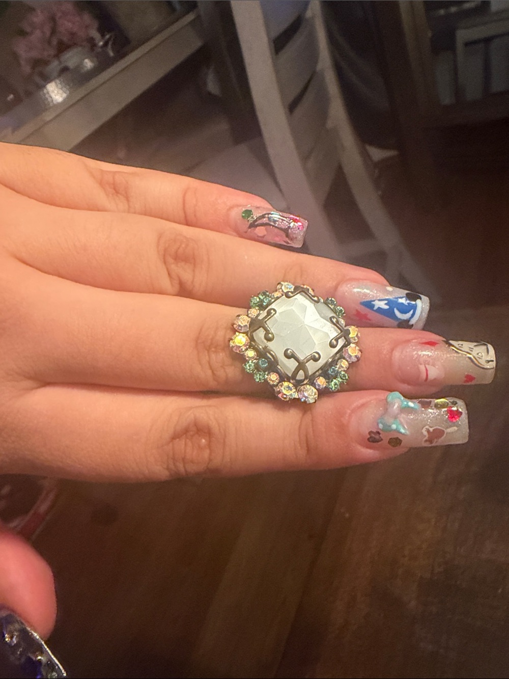 RARE VINTAGE SORRELLI Cushion-Cut Clear Rhinestone Halo Cocktail Ring, Size 7*